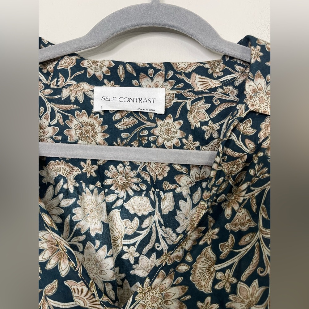 Self Contrast Anthropologie NWOT Made in USA boho Floral Paisley cotton Blouse L - Picture 5 of 11